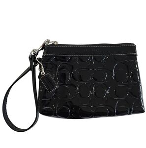 Coach Signature Black Patent Leather Wristlet